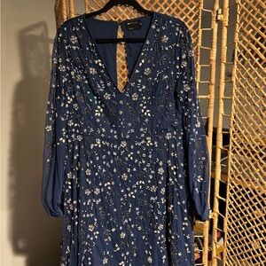 Navy Embellished V-Neck Dress
